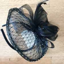Black Bow Feather & Diamante