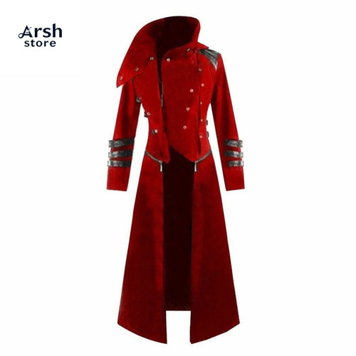 Red velvet gothic long coat - red,