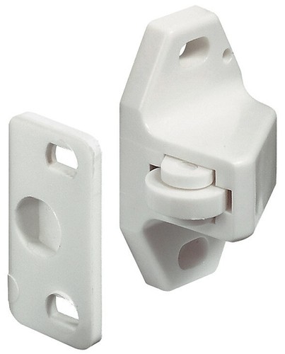 White plastic roller catch - plastic, for