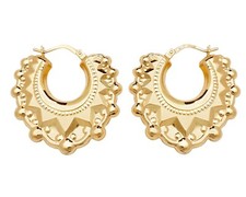 9ct Gold on Silver Victorian Style Large Gypsy Spiked Creole Hoop Earrings