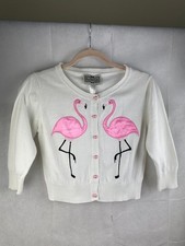 Collectif White Flamingo Appliqué Cardigan Size 12 M Pink Pearl Buttons Retro