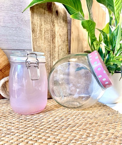 Glass storage jars - pink, 17.5