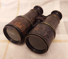 Vintage Pair of Brown Glasgow Leather Bound Binoculars