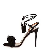  Aquazzura fringe SANDALS UK 7.5 black High heels EU 40 1/2 RRP £500