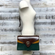 GUCCI Brown Leather Python Purse 550131 Runway Interlock GG Yellow Accordion Bag