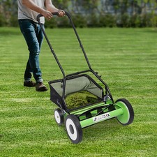 16" 5-Blade Cordless Manual Reel Lawn Mower Height Adjustable W/ Grass Catcher