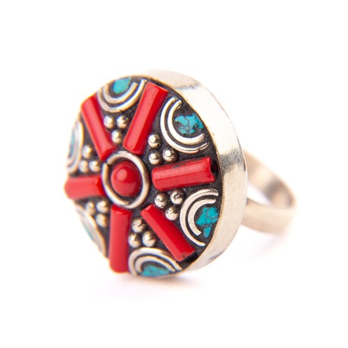 Tibetan ring red coral - red,