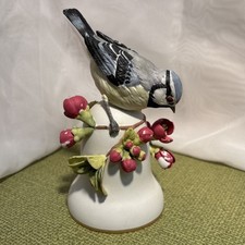 Vintage Franklin Mint Collectable Bird Figurine “The Blue Tit” Perched On Bell