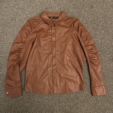 ZARA FAUX LEATHER CARAMEL BROWN BUTTONED SHIRT / BLOUSE - SIZE XS