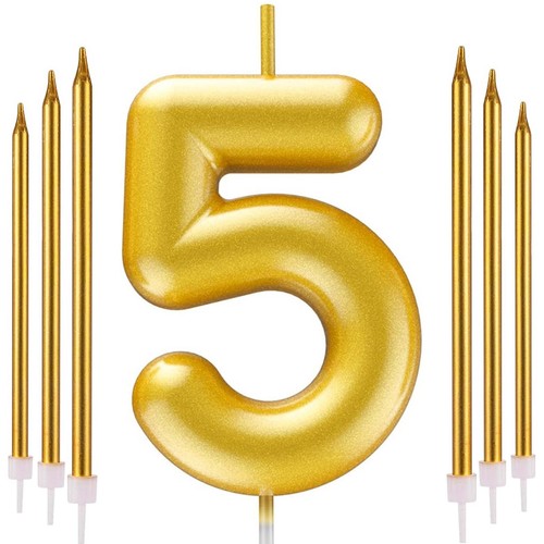 Gold number candle 6 - 5, stick