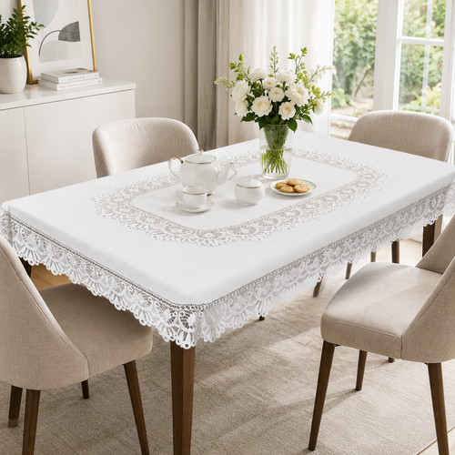 White oblong lace tablecloth - oblong,