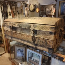 Antique 17th 18th Century? Boar Cow Hide Chest Wood Blanket Box Trunk American? 