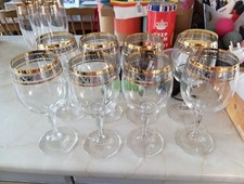X8 Murano Medici Crystal Wine Glasses / Goblets with Gold Rims. Handmade
