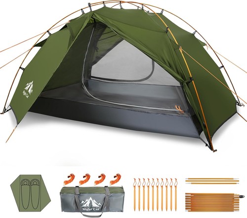 Night cat person camping - night,