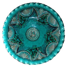 Large 14'' Vintage Turquoise Moroccan Cermati Safi Handmade Serving Dish/Decor