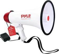 Pyle 50W Megaphone Speaker with Microphone, Loud Bullhorn 9X8X13, White New UK