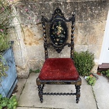 Antique French Ebonised Hand Painted Chinoiserie Chair With Shell Inlay