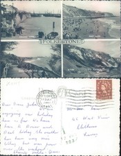 Folkestone Harbour and Beach Kent England Somerfield Etheridge 1966 postmark