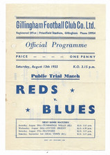 1955 Public Trial Match - GILLINGHAM FC Reds v. Blues (single sheet)