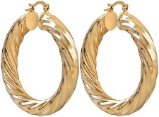LARGE HOOP EARRINGS WOMENS GOLD FILLED TWIST CREOLE EAR CHUNKY HOOPS 50MM PAIR