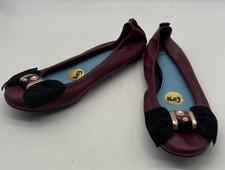 Lanvin burgundy leather ballet flats with embellished bow womens size 37