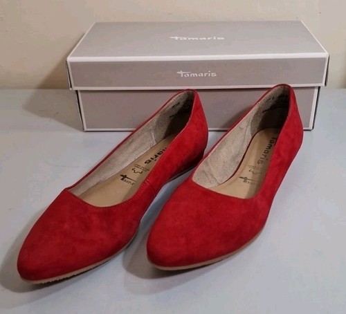 Tamaris red suede flat slip - tamaris,