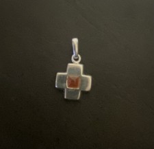 Small Sterling Silver Cross With Amber Detail In The Middle.