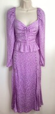 Zara Lilac Floral Co Ord Outfit Set M 10 Puff Sleeve Top & Long Midi Skirt Slits