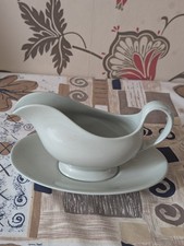 Vintage 1956 Spode FLEMISH GREEN Plain Green Gravy Boat With Stand