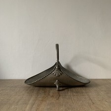 Vintage Rustic Hammered Pewter Handled Basket Serving Display Bowl Footed Decor