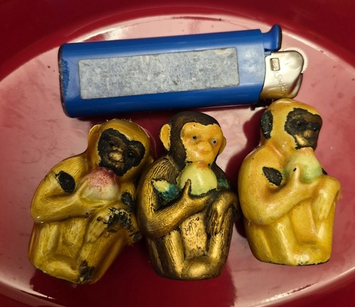 Enamled brass monkeys - enamled,