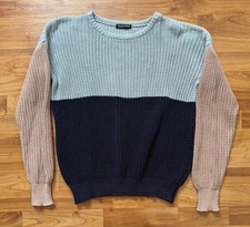 American Apparel Color Block Fisherman Pullover Knit Sweater Medium Navy Pink US