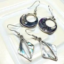 Mexican Alpaca Abalone Paua Drop Earrings Vintage Mother of Pearl Jewelry