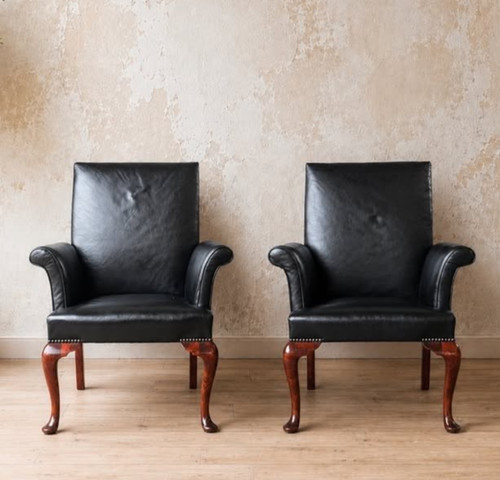 Queen anne pair black - queen, leather