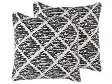 Set of 2 Cotton Cushions Geometric Pattern 45 x 45 cm Black and White HAZRO