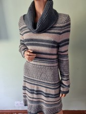 Kew XL Alpaca Wool Blend Blue Stripe Polo Roll Neck Jumper Dress