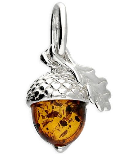 925 silver amber pendant - , acorn