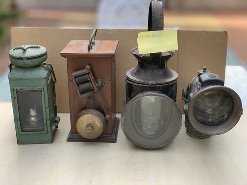 Vintage railway lamps and bell - lamps,