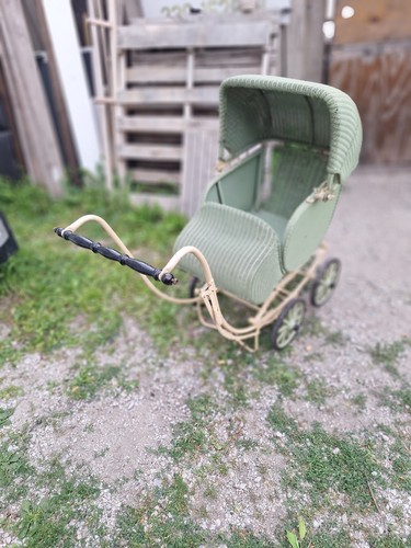 Vintage wicker baby carriage - vintage,
