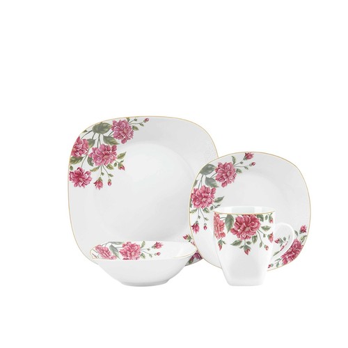 16pcs square flower dinner - 16pcs, set