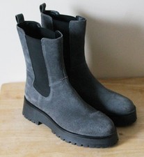 M&S  Chunky Genuine Suede Leather Chelsea Boots Size UK 6 GREY Worn Once