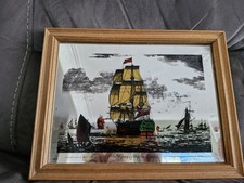 Vintage Large 22.5" x 18.5"  Etched Mirror Depicting His Majesty's Ship London
