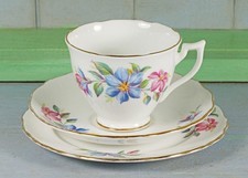 TWO SETS Vintage Melba Bone China Tea Trio English Floral 1940s Trio - 2 SETS