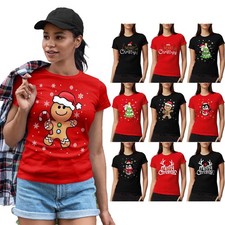 Women’s Christmas Fitted T-Shirt - Round Neck Short Sleeve Ladies Tunic Top