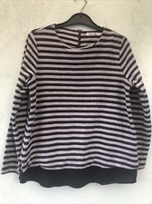 LADIES LONG SLEEVED TOP SIZE 10 FROM ALICE COLLINS NAVY BLUE STRIPE WITH DETAIL