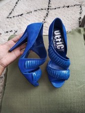 UK 3 / 36, Office, Royal Blue Suede Beaded Statement High Heels