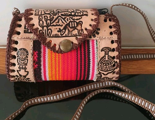 Bag hand tooled leather woven - leather,
