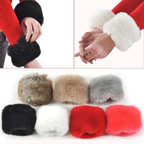 Faux fur wrist cuffs women - wrist,