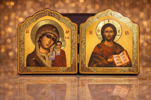 Orthodox wooden triptych icon - triptych,