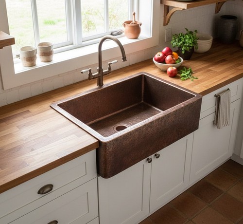 Vintage copper kitchen sink - kitchen,